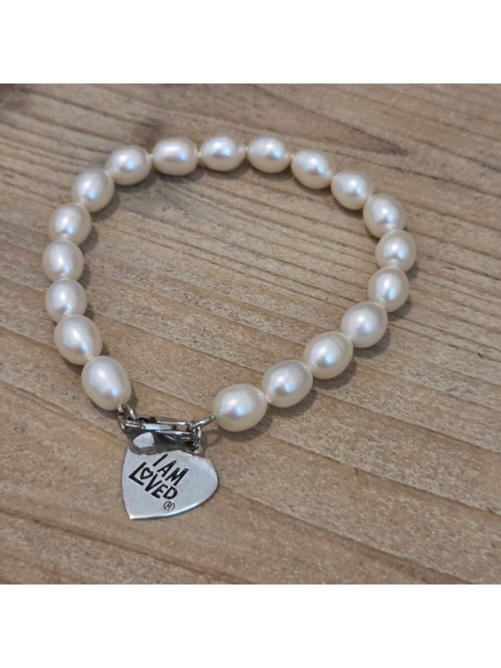 Carolyn Pollack Sterling Silver Freshwater Pearl Beaded 8" I Am Loved Bracelet
